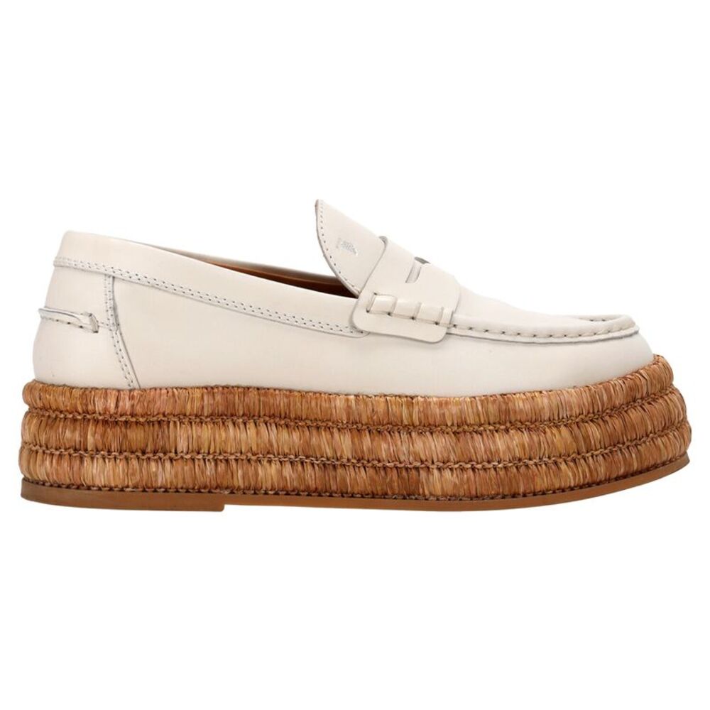 Tod's Raffia Platform Loafers in White Leather